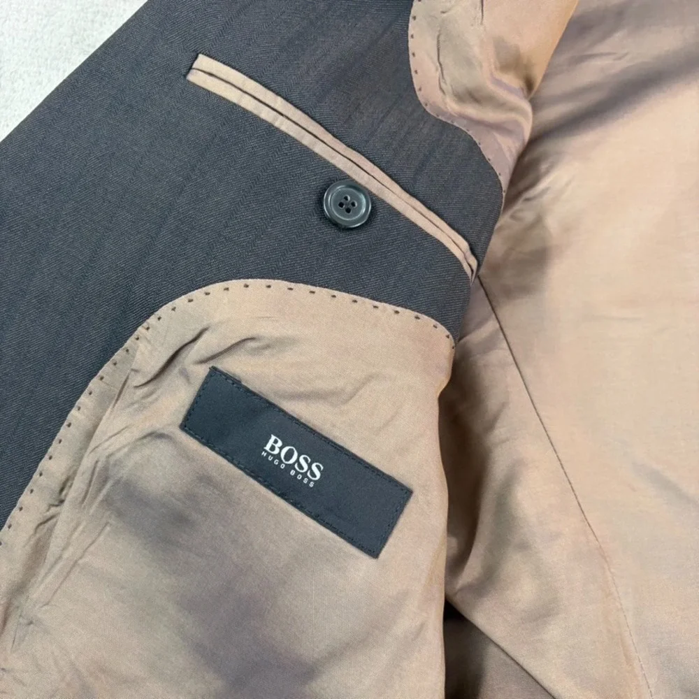 Hugo Boss 2 Button‎ Front Suit Set in Brown Striped Wool Men 40R Pants 34x30